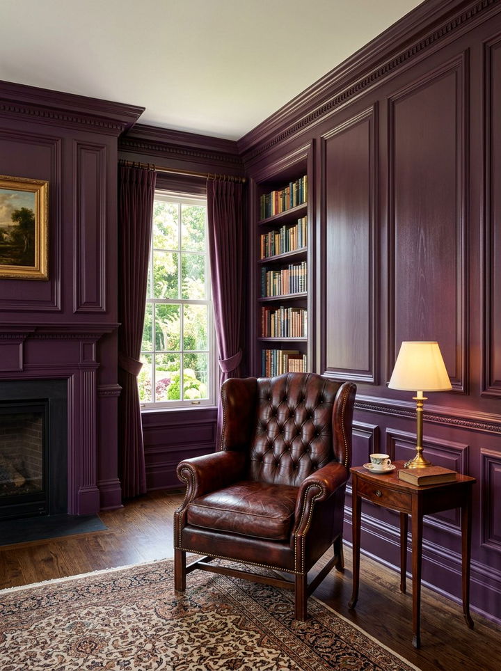 Deep purple wood paneling - 30 deep purple bedroom ideas