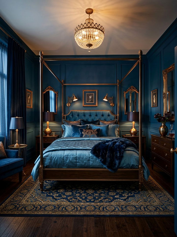 Deep sea blue and bronze bedroom - 30 blue and brown bedroom color combo