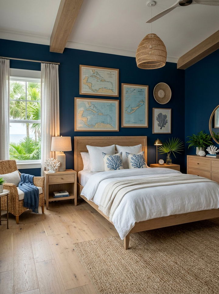 Deep sea blue tropical bedroom - 30 tropical bedroom color ideas