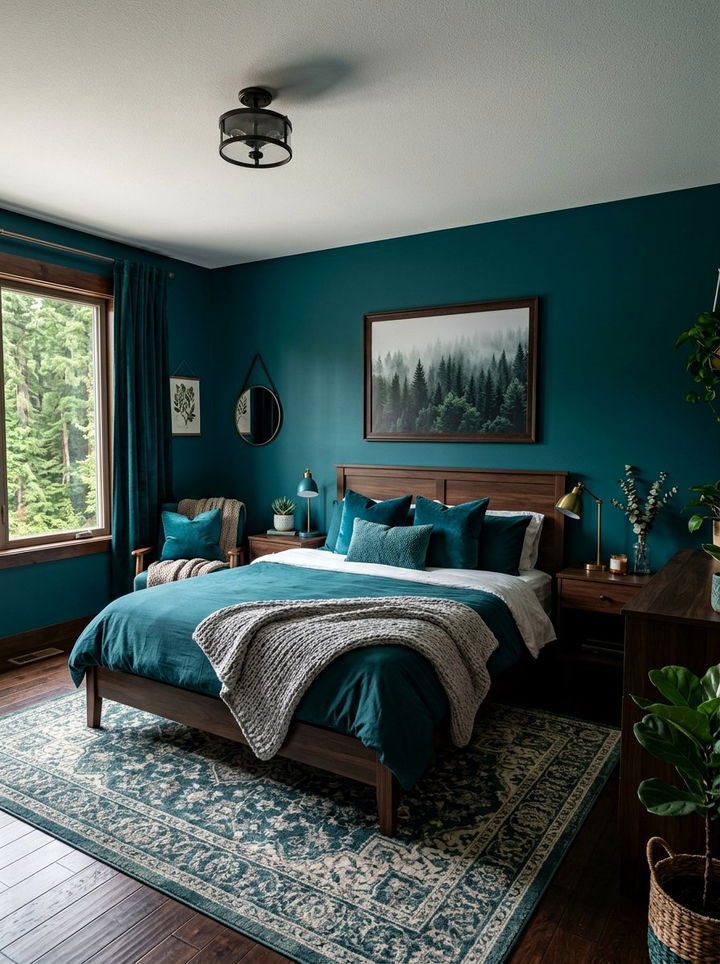 Deep teal forest - 30 forest inspired bedroom color ideas
