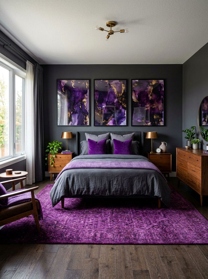 Deep violet and dark gray bedroom - 30 purple and gray bedroom ideas