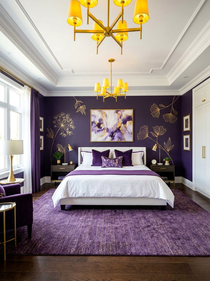Deep violet gold bedroom - 30 purple and gold bedroom color combo