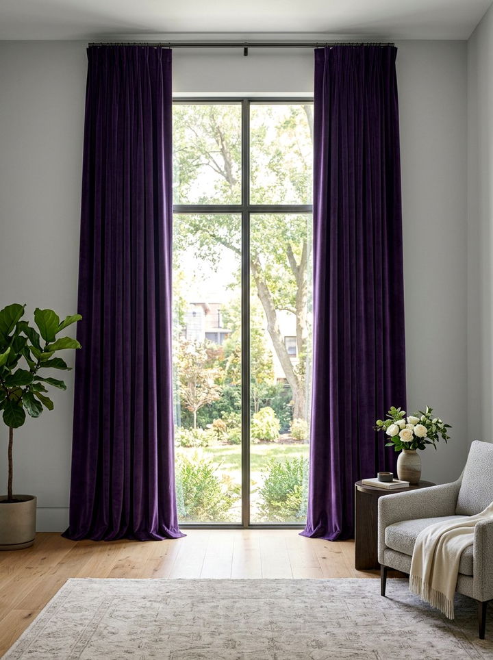 Deep violet window curtains - 30 deep purple bedroom ideas