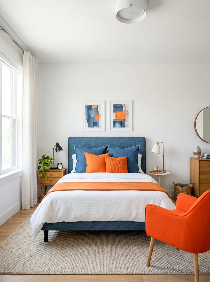 Denim And Bright Orange Bedroom - 30 orange and blue bedroom color combo