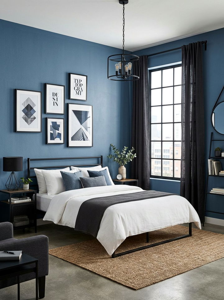 Denim Blue And Black Accents - 30 denim blue bedroom ideas