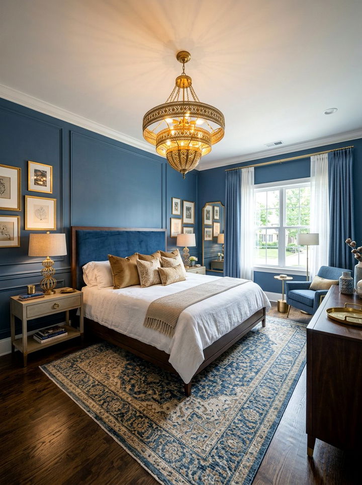 Denim Blue And Brass Lighting - 30 denim blue bedroom ideas