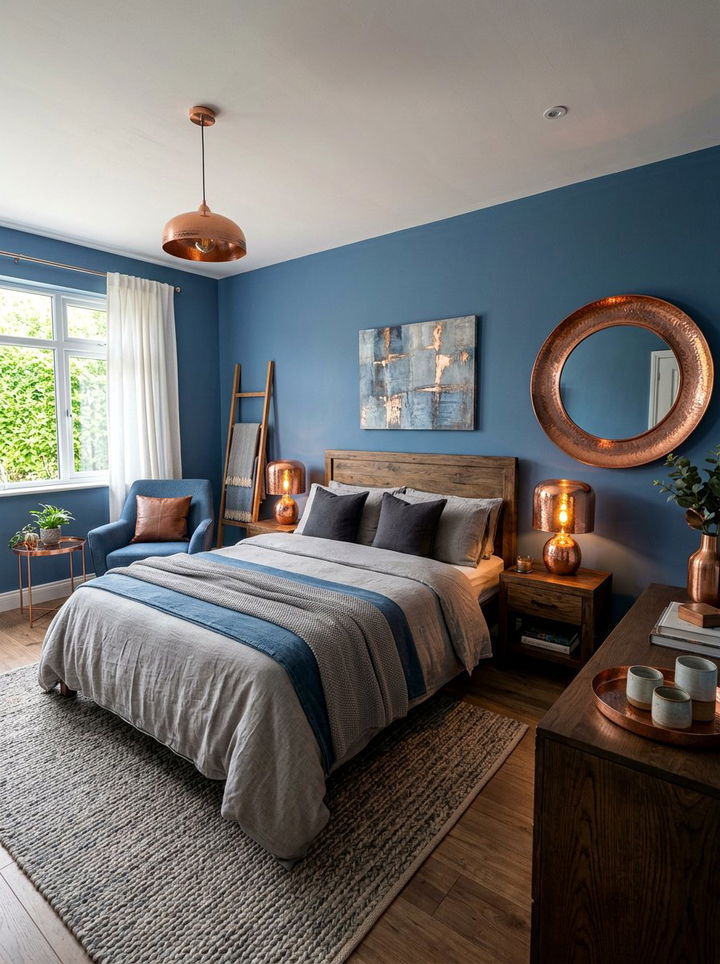 Denim Blue And Copper Accents - 30 denim blue bedroom ideas