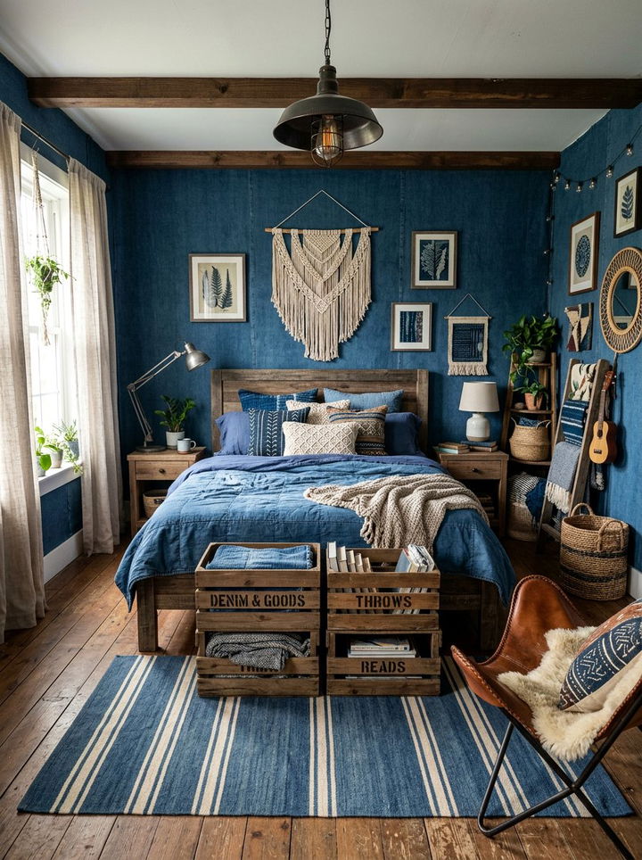 Denim Blue Boho Bedroom - 30 bohemian blue bedroom ideas