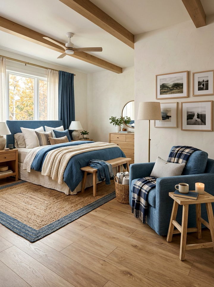 Denim Blue Cozy Bedroom - 30 rustic blue bedroom ideas