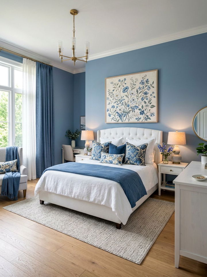 Denim Blue Floral Accents - 30 denim blue bedroom ideas