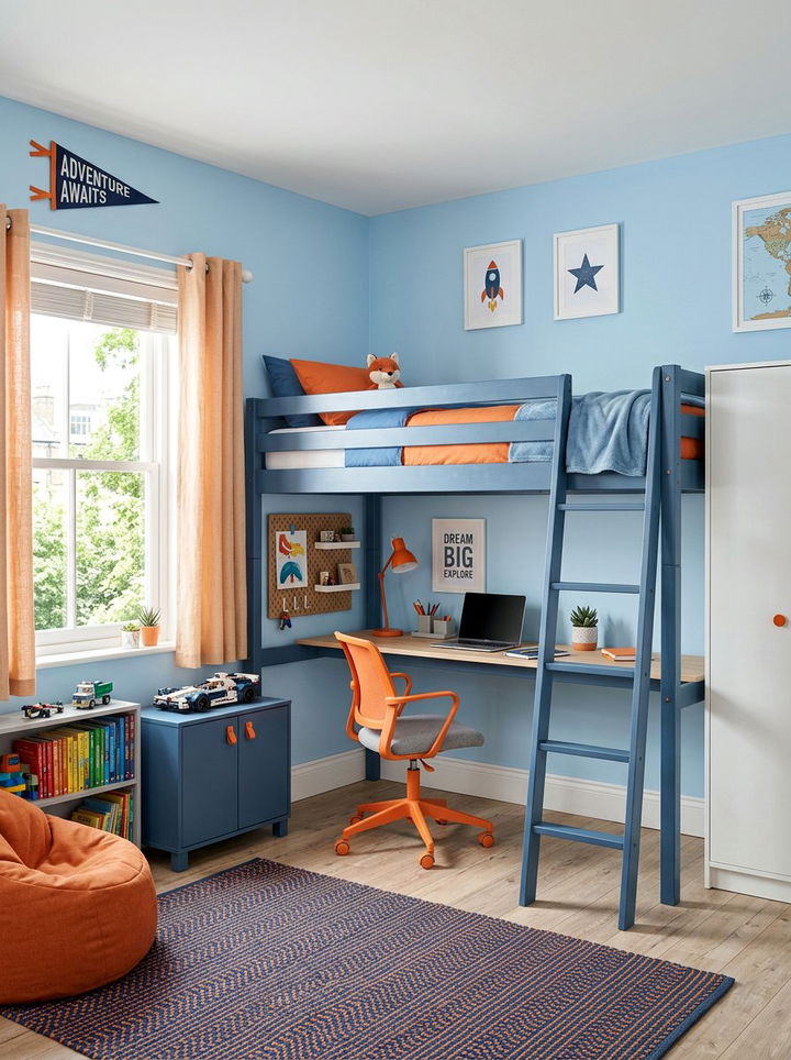 Denim Blue Loft Bed - 30 denim blue bedroom ideas