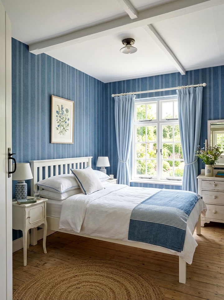 Denim Blue Patterned Wallpaper - 30 denim blue bedroom ideas