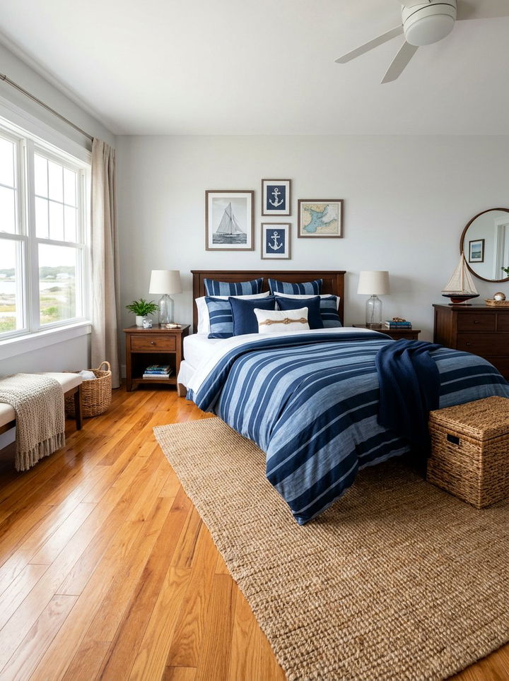 Denim Blue Striped Bedding - 30 denim blue bedroom ideas