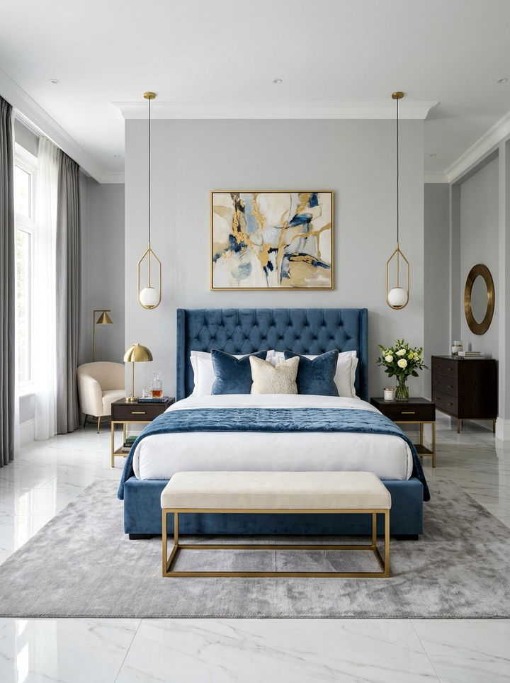 Denim Blue Velvet Bed - 30 denim blue bedroom ideas