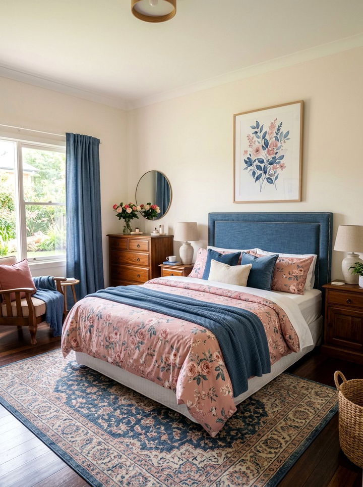 Denim blue and rose pink bedroom - 30 pink and blue bedroom color combo