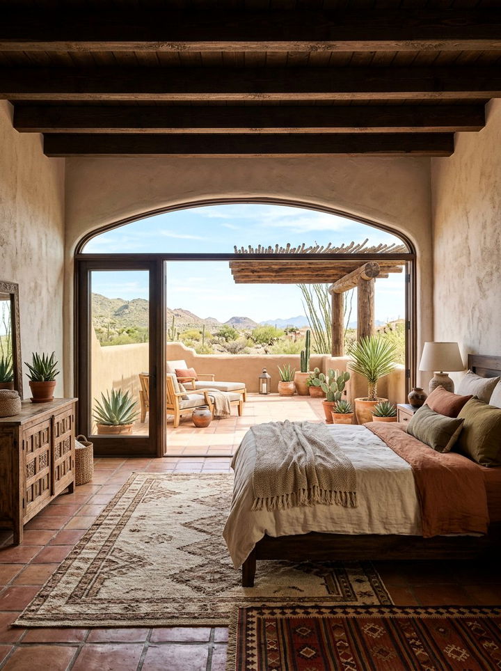 Desert Style Bedroom With Adobe Terrace - 30 bedroom with terrace ideas