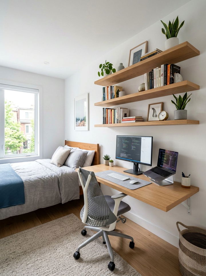 Desk And Shelf Combo - 30 bedroom wall shelving ideas