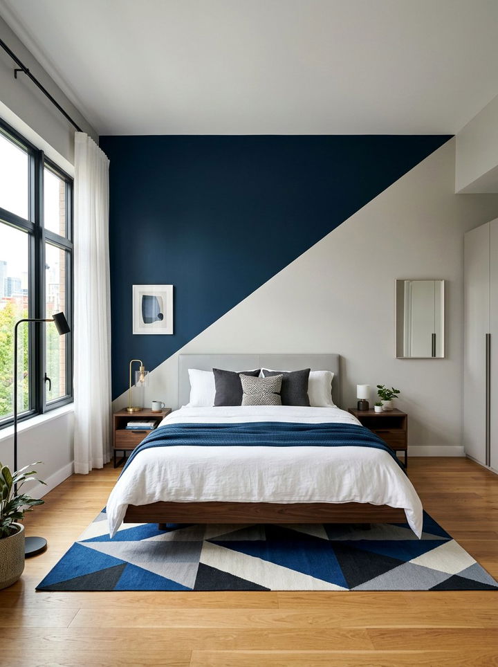 Diagonal split wall bedroom - 30 bedroom color blocking ideas