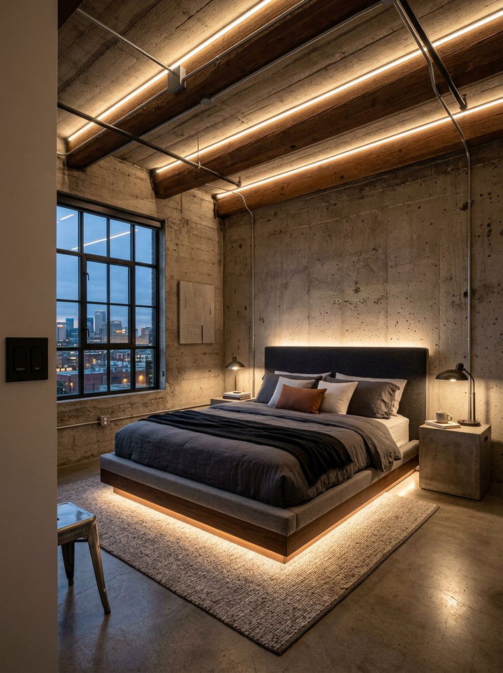 Dimmable LED Strip - 30 loft style bedroom ideas