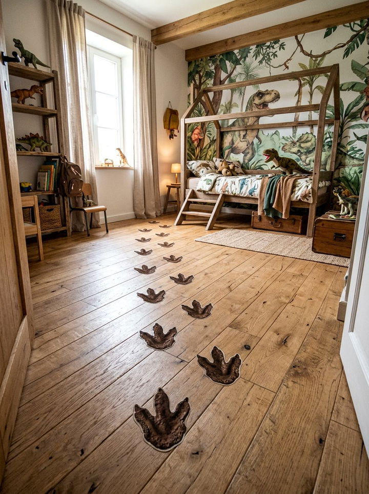 Dinosaur Footprint Floor Decal - 30 dinosaur bedroom ideas