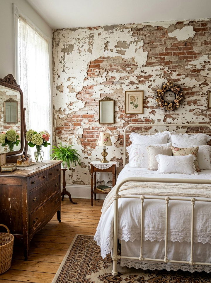 Distressed Brick Wall - 30 exposed brick bedroom ideas