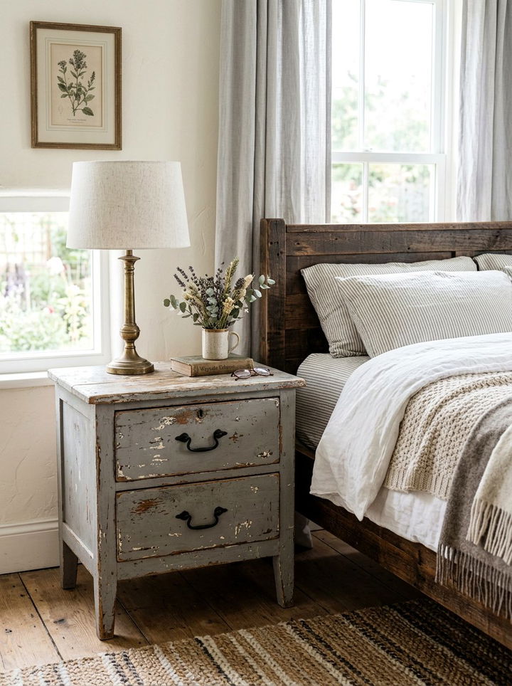 Distressed Gray Nightstand - 30 rustic gray bedroom ideas