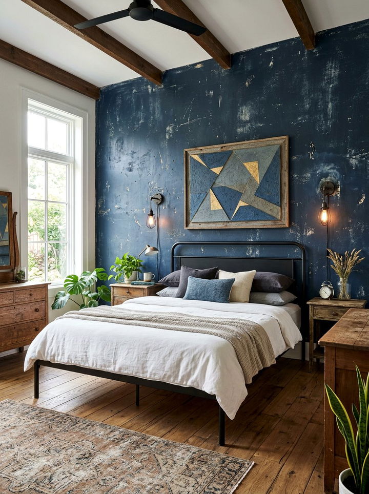 Distressed Navy Wall Texture - 30 industrial navy bedroom ideas