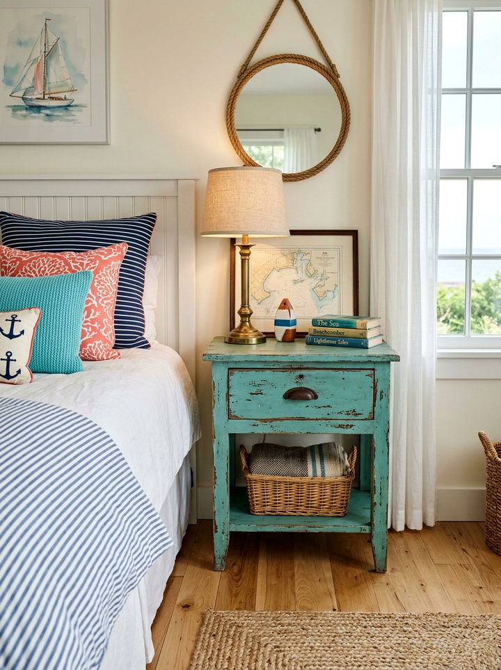 Distressed Teal Nightstand - 30 bedroom vintage nightstands