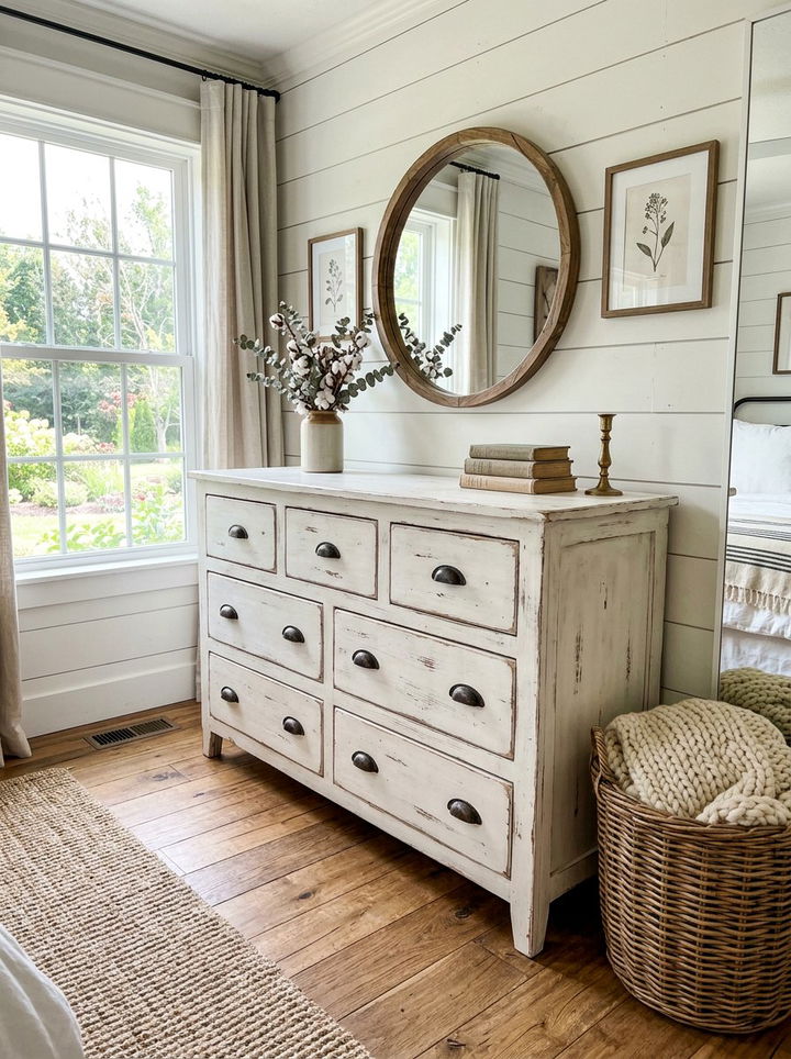 Distressed White Farmhouse Dresser - 30 bedroom wood dressers