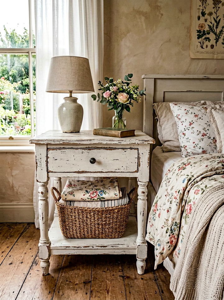 Distressed White Nightstand - 30 bedroom white furniture ideas