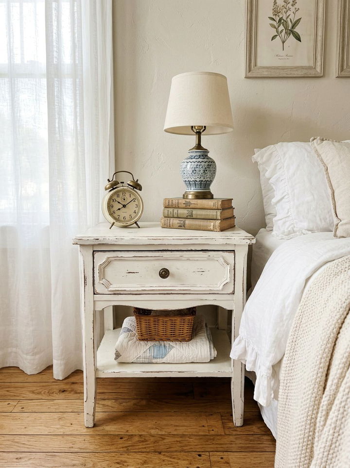 Distressed White Nightstand - 30 vintage bedroom ideas