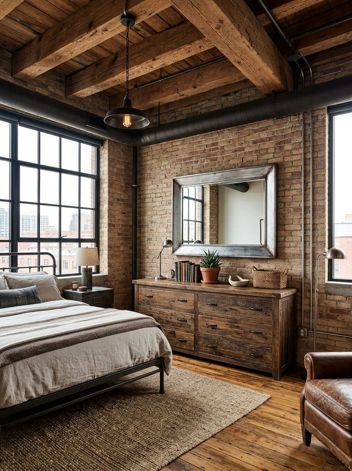 Distressed Wood Dresser - 30 industrial bedroom ideas