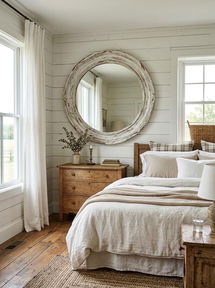 Distressed Wood Round Mirror Farmhouse - 30 bedroom round mirrors