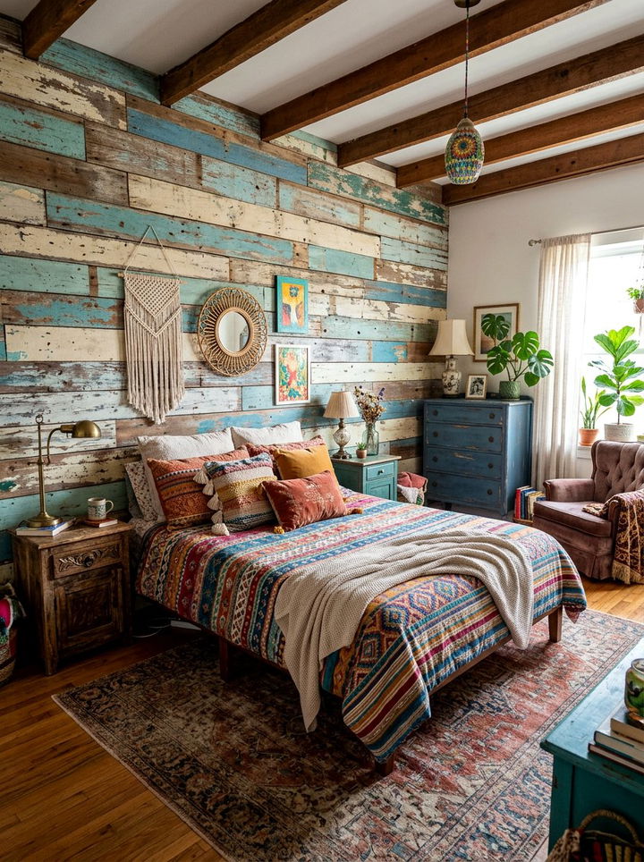 Distressed Wood Wall - 30 bedroom wood wall ideas
