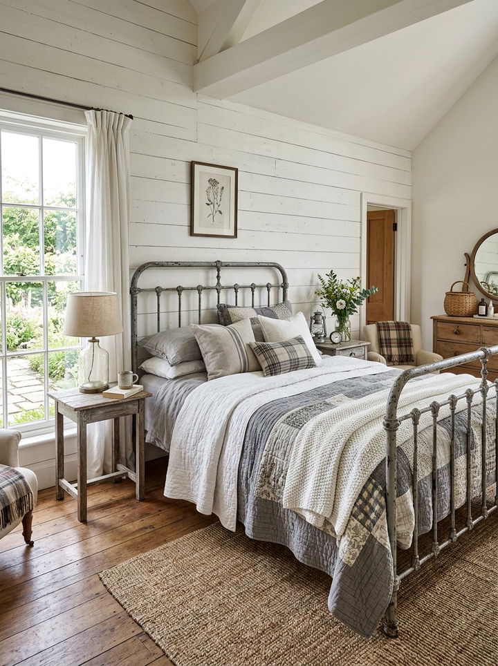 Distressed grey metal bed - 30 rustic grey bedroom ideas