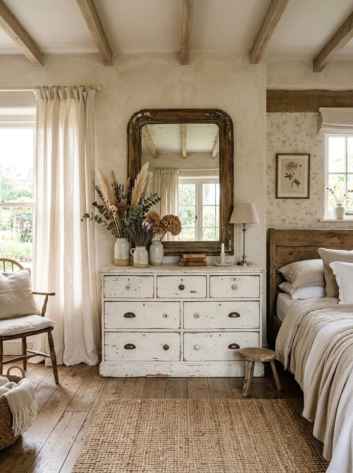 Distressed white dresser - 30 rustic white bedroom ideas