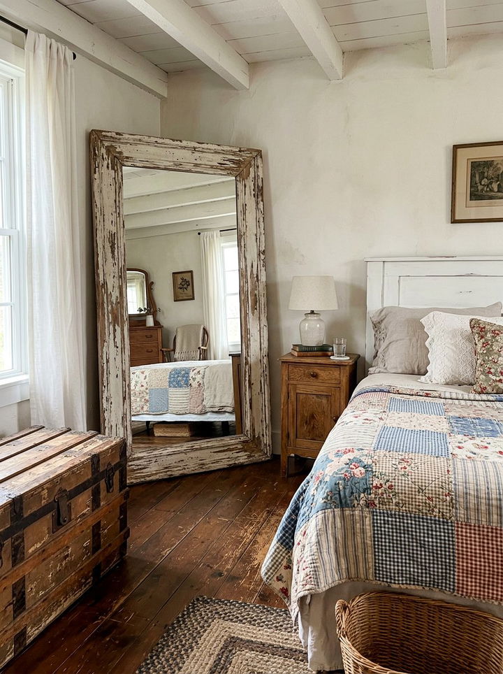 Distressed wood floor mirror - 30 bedroom leaning mirrors