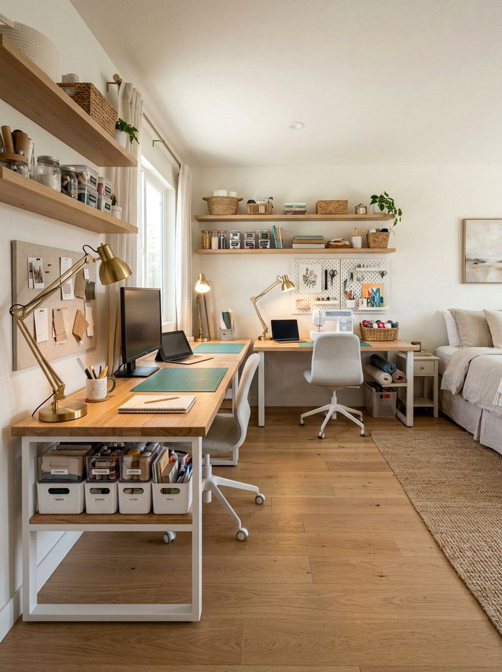 Double Desk Craft Space - 30 bedroom craft corner ideas