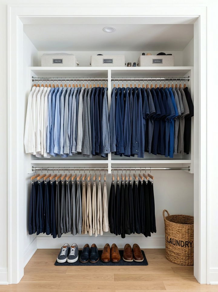 Double Hanging Rod Layout - 30 bedroom closet organization