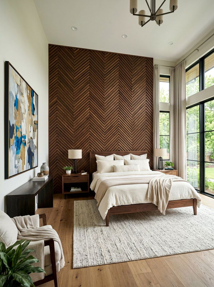 Double Herringbone Pattern Wall - 30 bedroom herringbone wall ideas