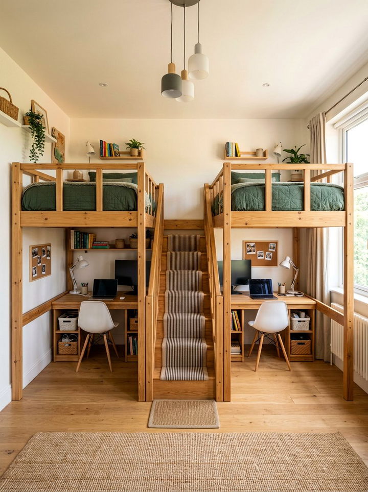 Double Loft Bed With Central Stairs - 30 bedroom loft bed ideas