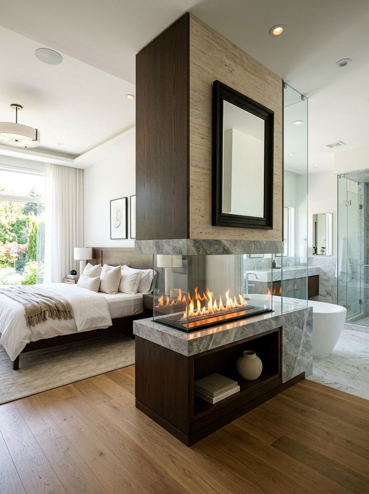 Double Sided Bedroom Mantel - 30 bedroom fireplace mantels