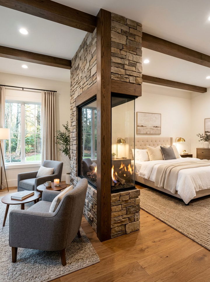 Double Sided Fireplace Bedroom - 30 bedroom zoning ideas