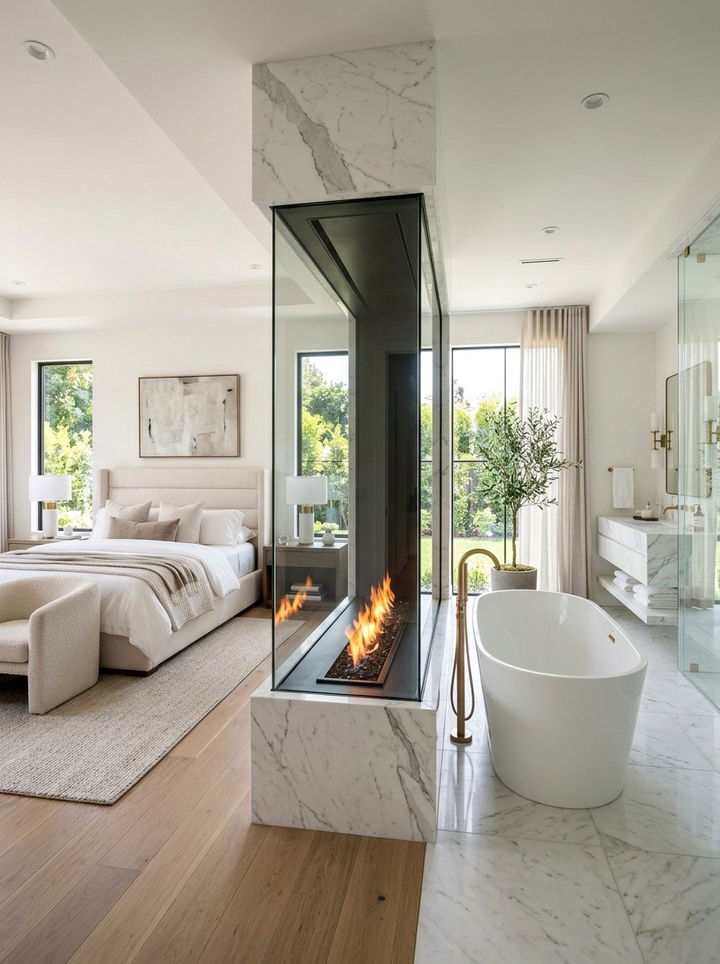 Double Sided Fireplace Master Bedroom And Bathroom - 30 bedroom with fireplace ideas