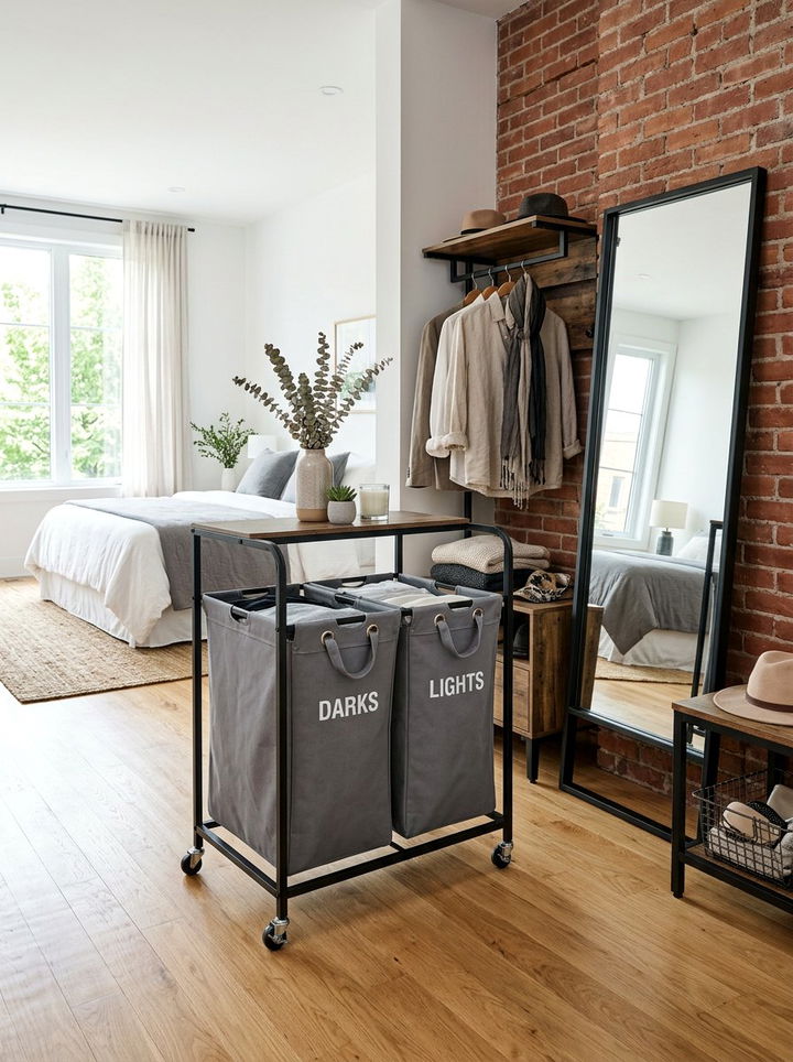 Double laundry sorter - 30 bedroom dirty clothes storage ideas