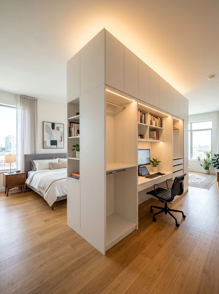 Double sided wardrobe - 30 bedroom divider ideas