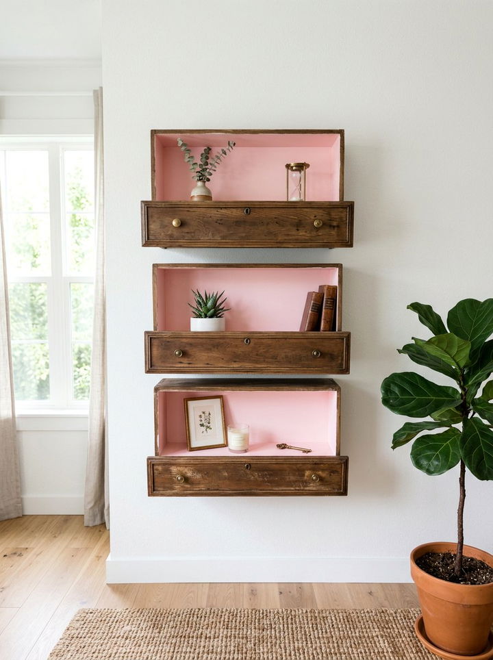 Drawer floating shelf - 30 upcycled bedroom ideas