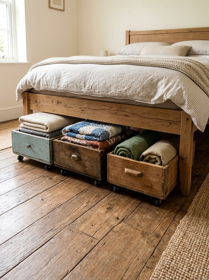 Drawer underbed storage - 30 upcycled bedroom ideas