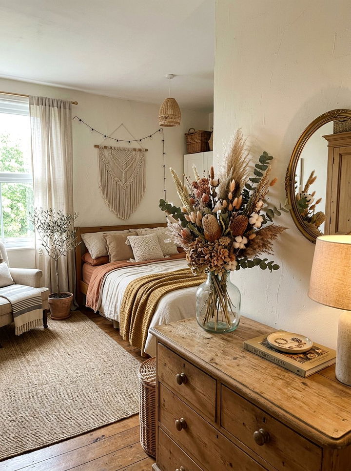 Dried Floral Arrangement Bedroom - 30 bohemian cream bedroom ideas