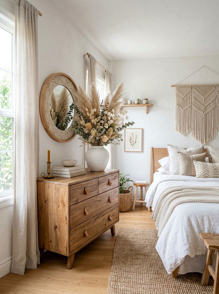 Dried Flower Arrangement - 30 bohemian white bedroom ideas